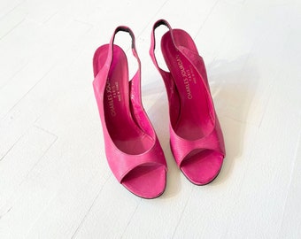 1980s Charles Jourdan Magenta Open Toe Heels