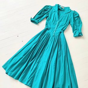 1980s Teal Blue Striped Prairie Dress image 6