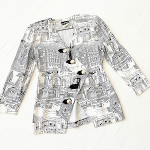 1980s Cityscape Print Asymmetric Jacket