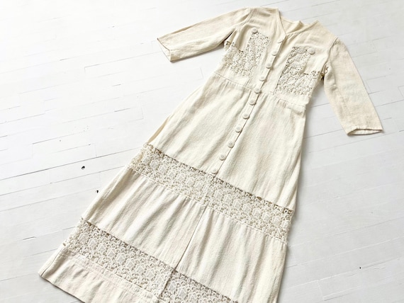 Antique Edwardian Cream Crochet Walking Dress - image 7