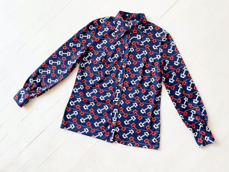 1970s Horsebit Print Navy Shirt image 1