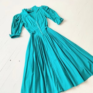 1980s Teal Blue Striped Prairie Dress image 1