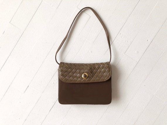 1970s Italian Brown Woven Leather + Plexiglass Bag - image 1