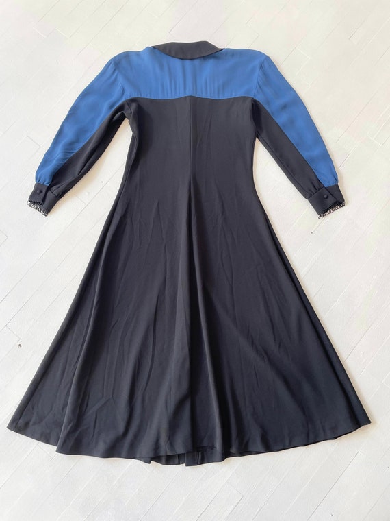 1990s Beaded Black + Blue Button Down Dress - image 5