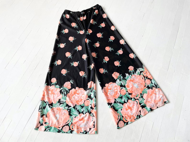 1970s Floral Wide Leg Pants image 1