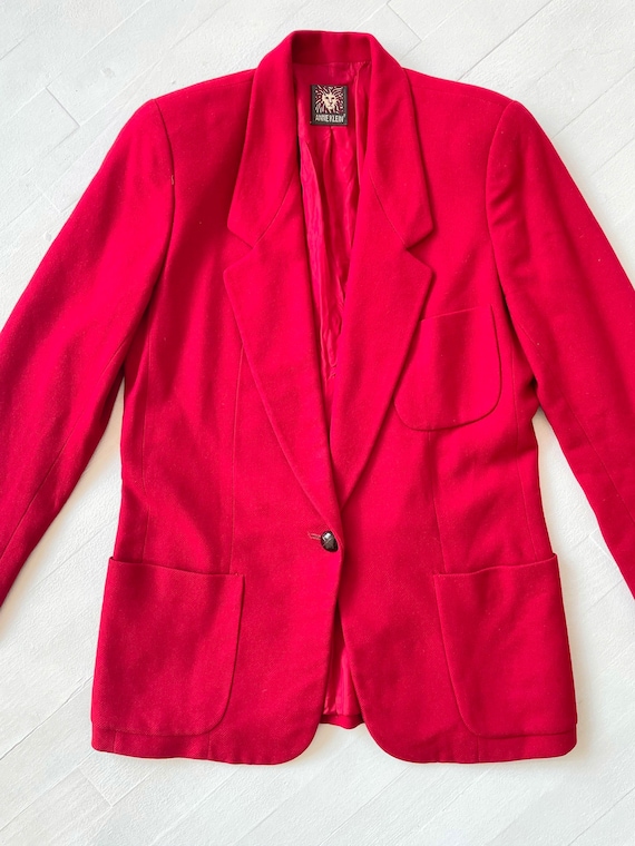 1970s Anne Klein Cherry Red Wool Blazer - image 2