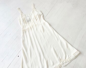 1950s White Rayon + Lace Slip