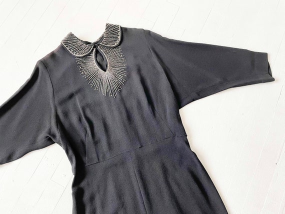 1940s Beaded Starburst Black Rayon Crepe Dress - image 4