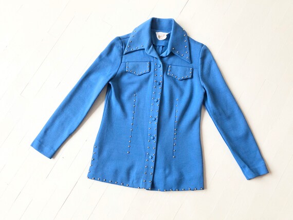 1970s Studded Blue Knit Shirt