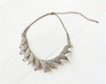 Vintage Rhinestone Leaf Collar Necklace