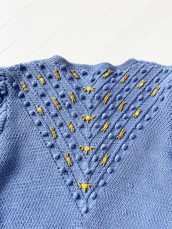 1980s does 1940s Cornflower Blue Embroidered Pom … - image 6