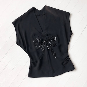 1940s Black Sequin Bow Top