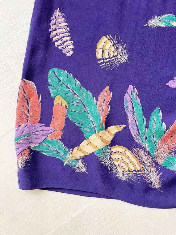 1980s Purple Feather Print Dress - image 6