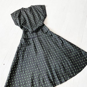 1940s Black Taffeta Polka Dot Dress image 1