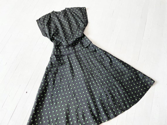 1940s Black Taffeta Polka Dot Dress - image 1