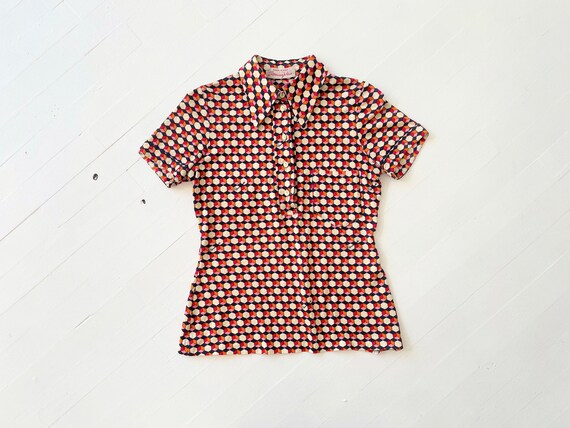 1960s Cube Print Dagger Collar Shirt - image 1