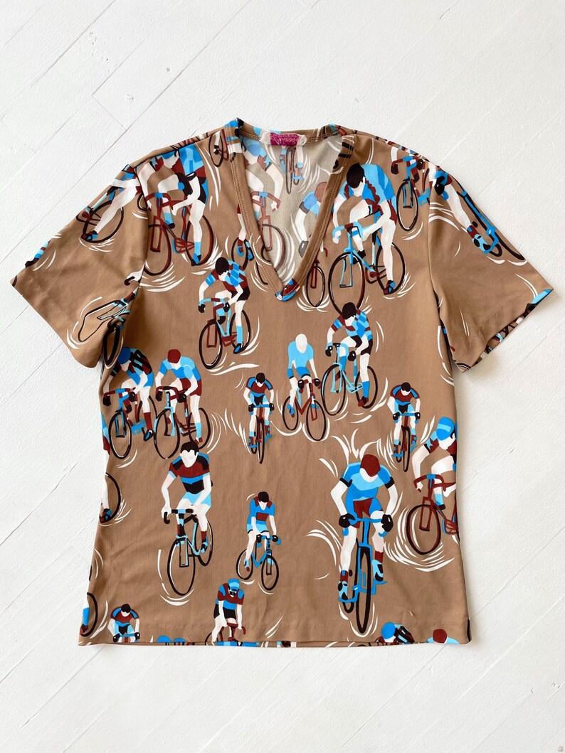 1970s Brown Cyclist Print T-Shirt image 3