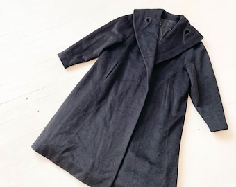 1940s Black Wool Swing Coat with Big Collar