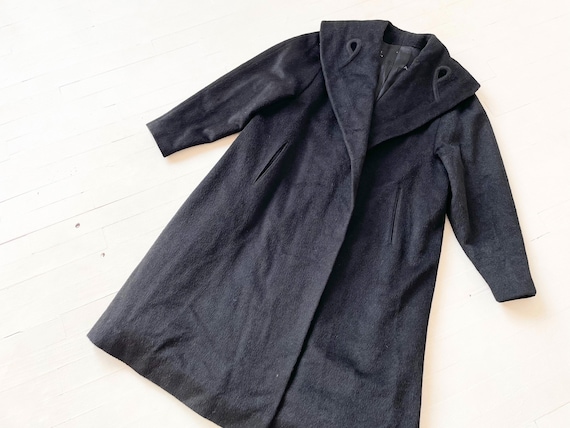 1940s Black Wool Swing Coat with Big Collar - image 1