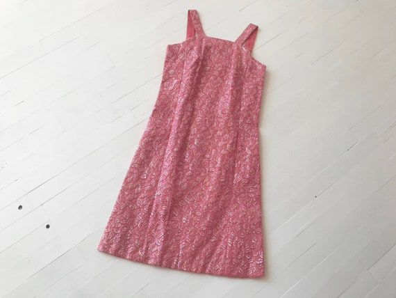 1960s Iridescent Pink Brocade Dress