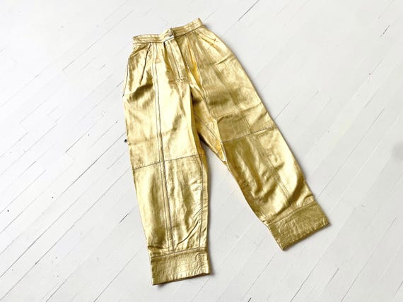 1980s YSL Rive Gauche Gold Leather Pants - image 1
