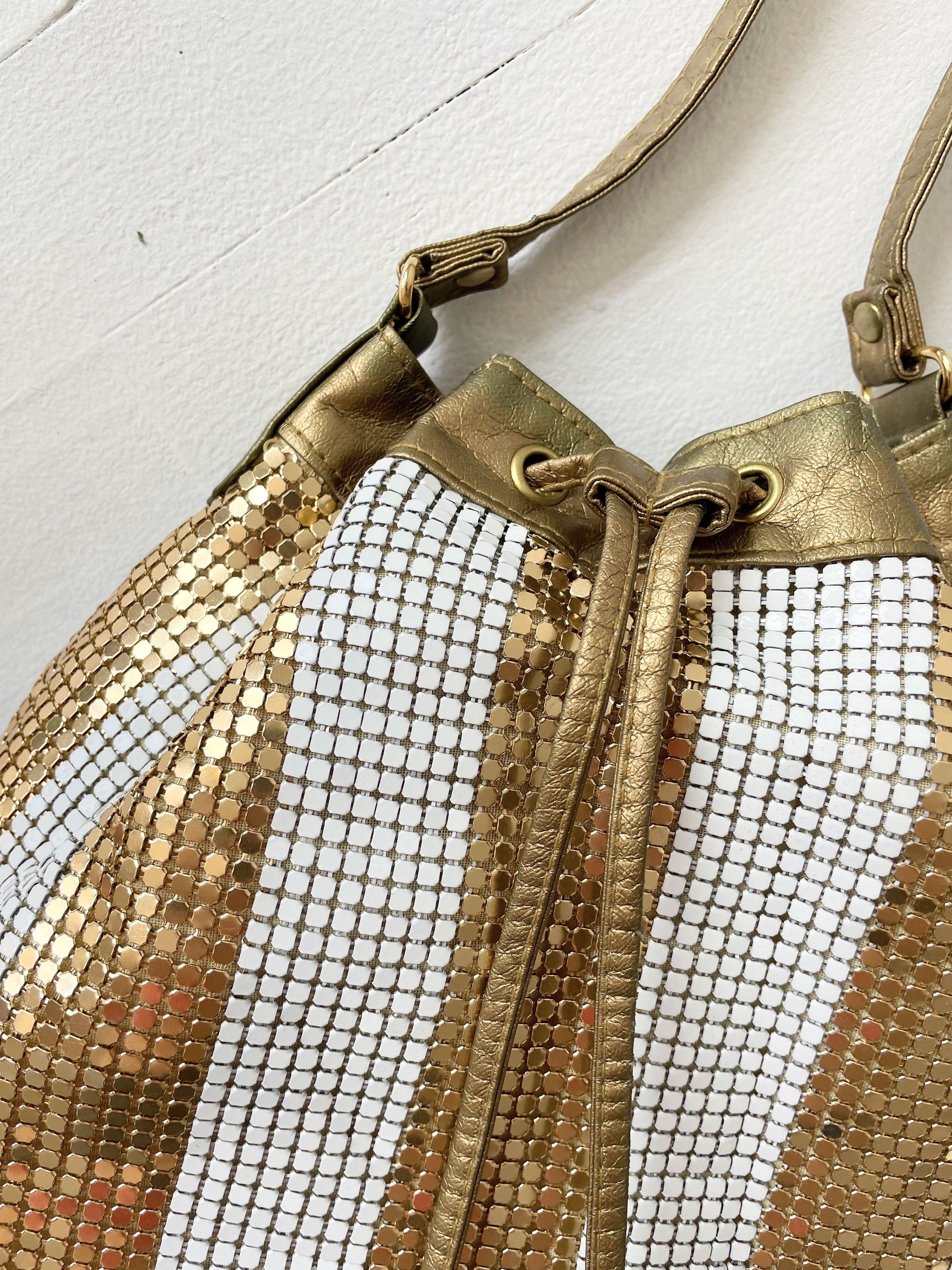 Vintage Gold White Mesh Bucket Bag 