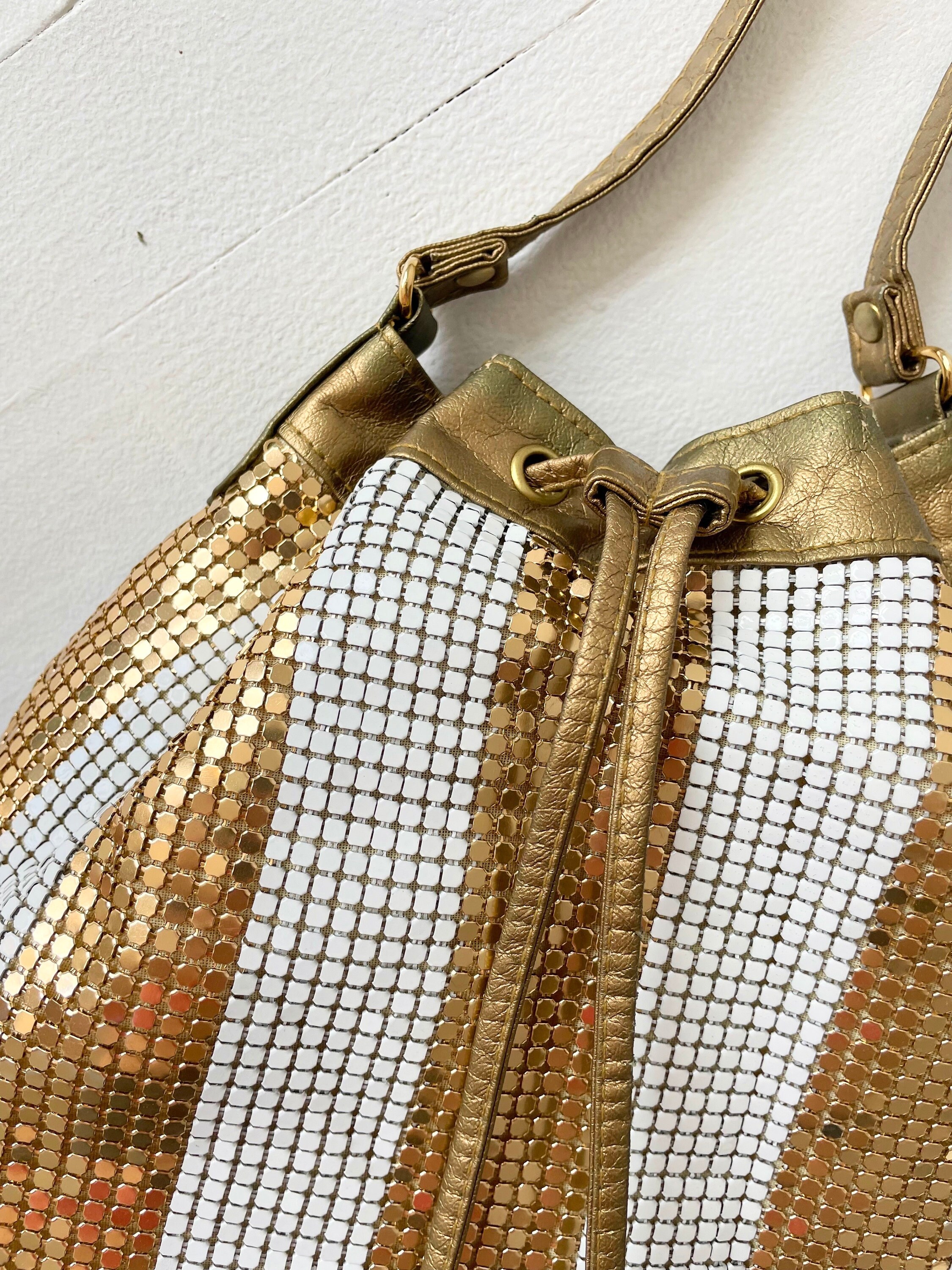 Vintage Gold White Mesh Bucket Bag Etsy UK
