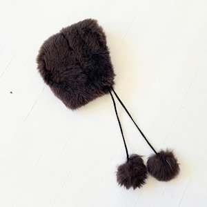 Vintage Shearling Winter Hat Hood with Pom Poms