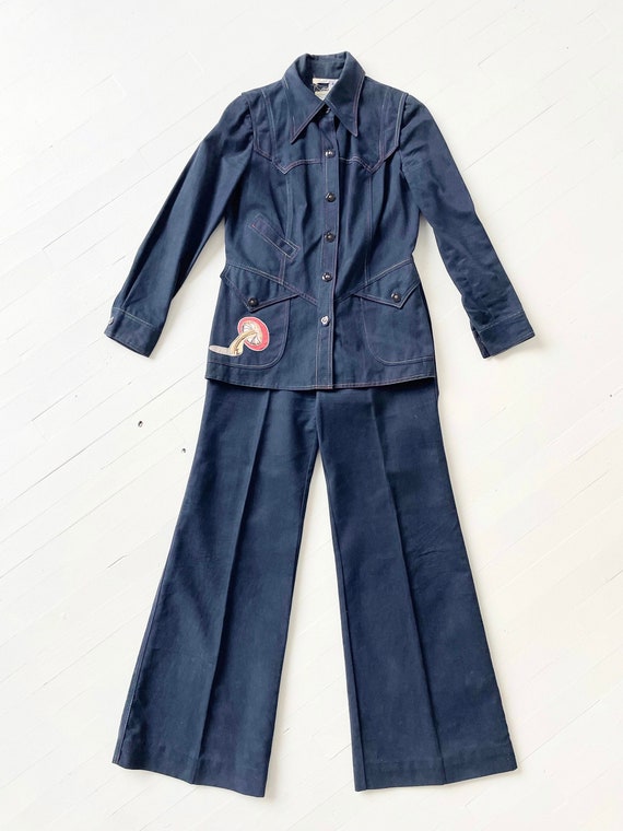 1970s Roncelli Mushroom Appliqué Denim Suit