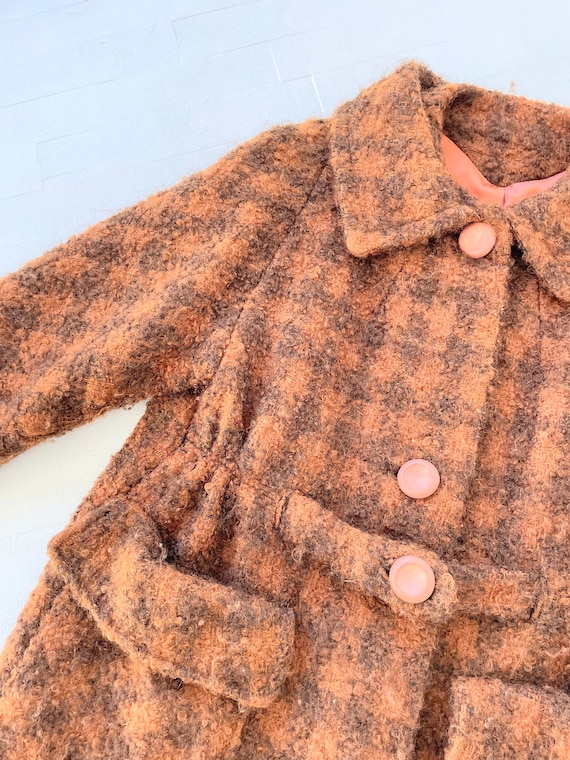 1960s Brown Check Bouclé Wool Coat - image 4