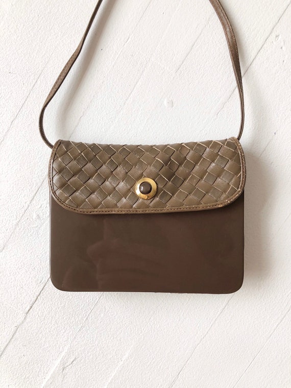 1970s Italian Brown Woven Leather + Plexiglass Bag - image 3