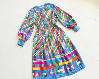 1980s Rainbow Patterned Silk Dress