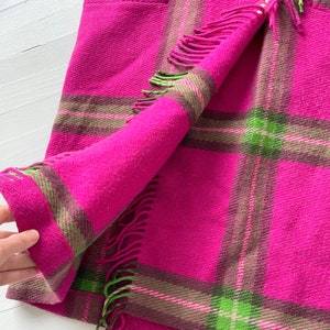 Vintage Pink Green Plaid Wool Coat with Fringe image 2