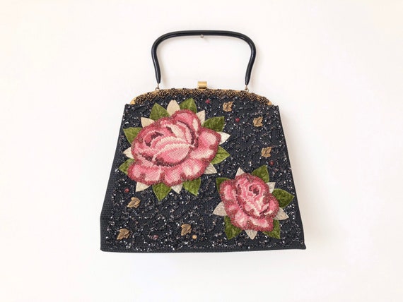 1960s Beaded Floral Top Handle Bag