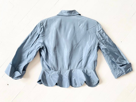 1950s Embellished Blue Taffeta Blouse - image 5