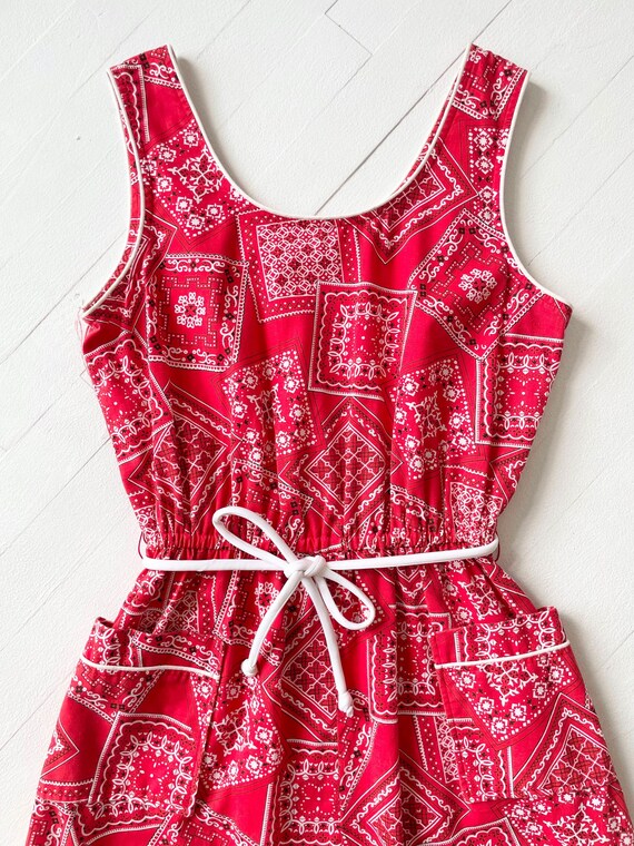 1960s Red Bandana Print Dress - image 2