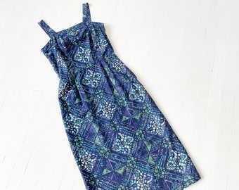 50er Jahre Blaues Batik Print Wackelkleid