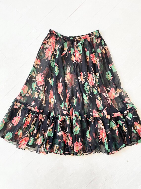 1970s does 1940s Sheer Floral Skirt - image 3