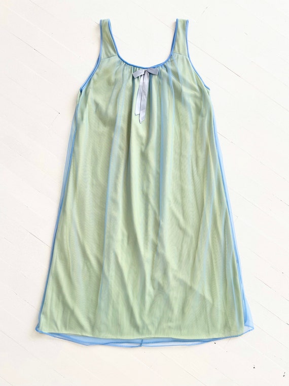 1960s Blue + Green Two-Tone Nightie and Robe - image 2