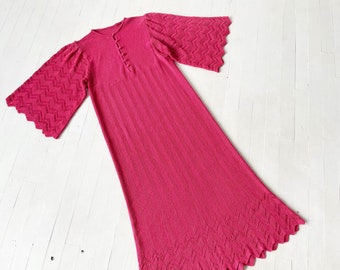 1970s Magenta Crochet Dress