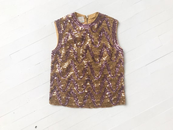 1960s Gold + Purple Sequin Top