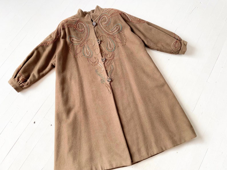 1980s Embroidered Brown Wool Coat image 1