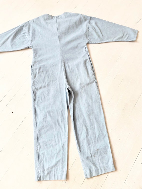 Vintage Blue Cotton Jumpsuit with White Buttons - image 5