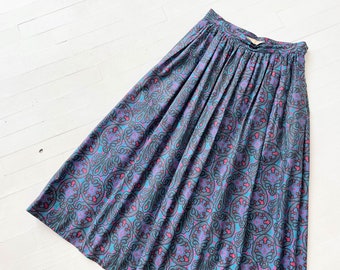 1980s Teal Printed Skirt