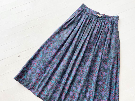1980s Teal Printed Skirt - image 1