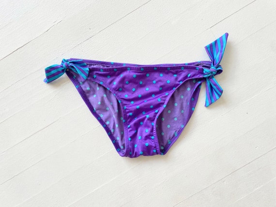 1980s Purple + Blue Dotted and Striped Bikini - image 4