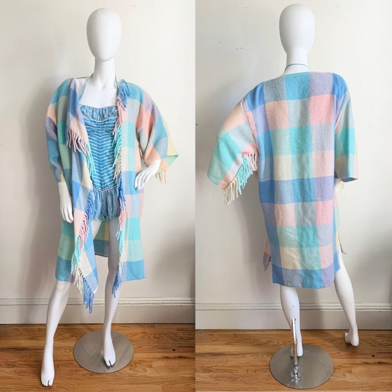 Vintage Pastel Plaid Fringe Sweater