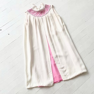 1960s White + Pink Dress with Beaded and Rhinestone Collar