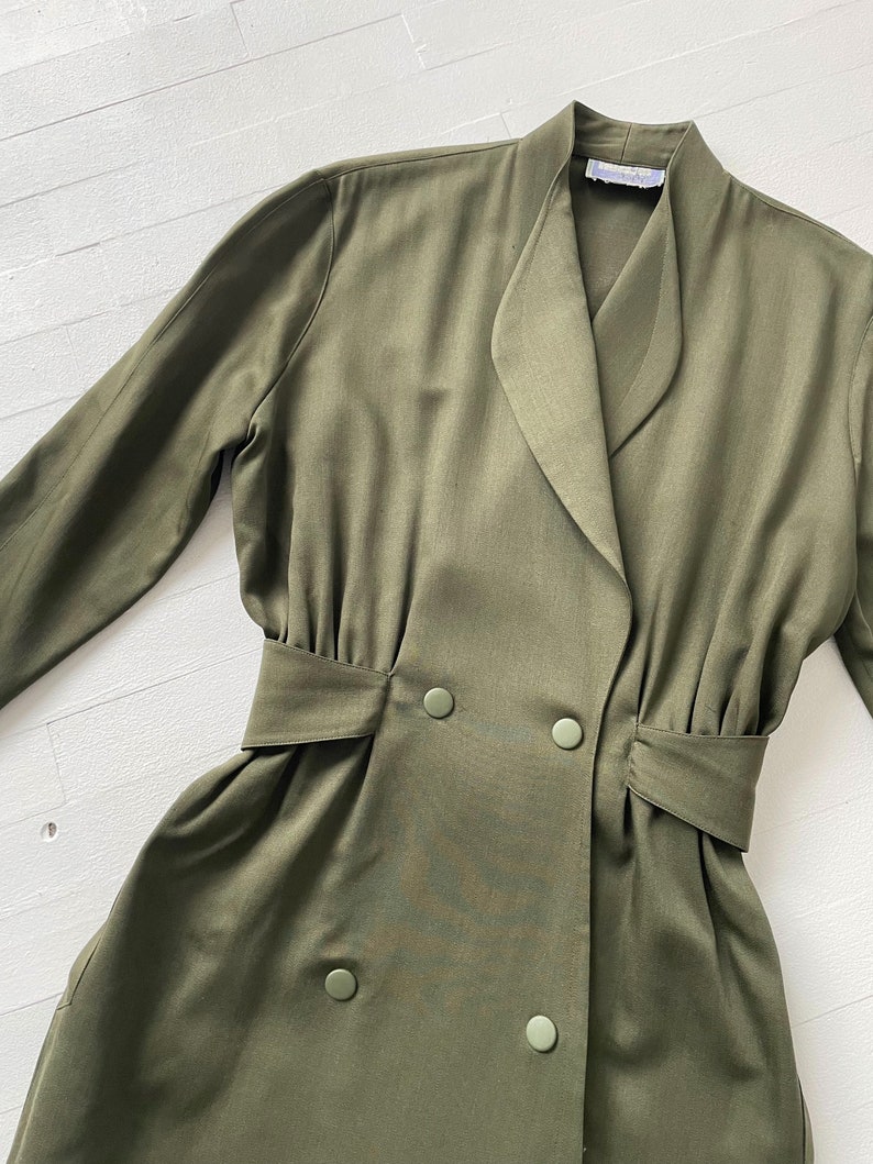 1980s Thierry Mugler Olive Green Double Breasted Dress image 2