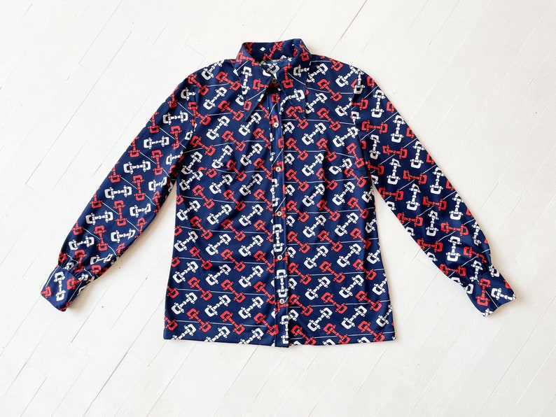 1970s Horsebit Print Navy Shirt image 6